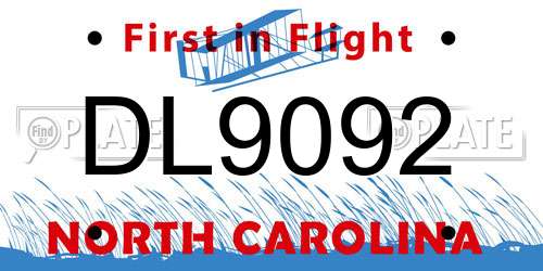 DL9092 North Carolina License Plate