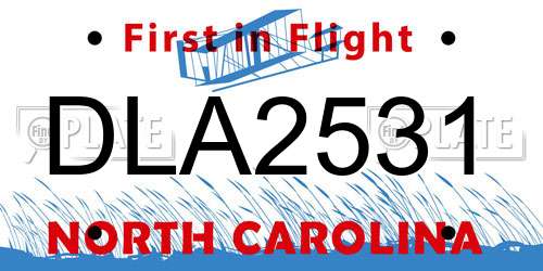 DLA2531 North Carolina License Plate
