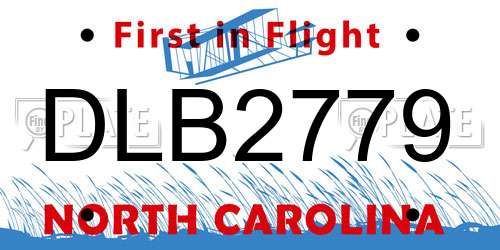 DLB2779 North Carolina License Plate