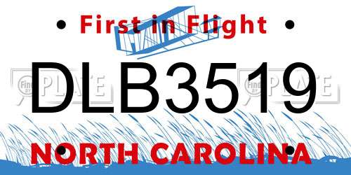 DLB3519 North Carolina License Plate