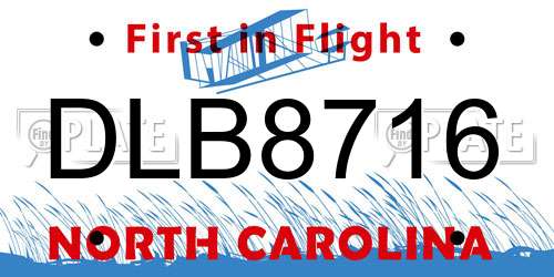 DLB8716 North Carolina License Plate