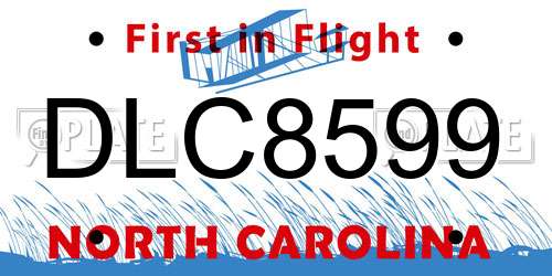 DLC8599 North Carolina License Plate