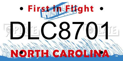 DLC8701 North Carolina License Plate
