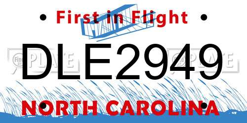 DLE2949 North Carolina License Plate
