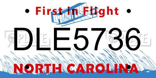 DLE5736 North Carolina License Plate