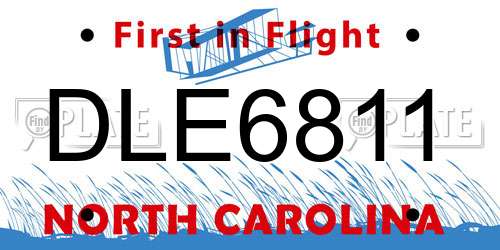 DLE6811 North Carolina License Plate