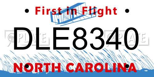 DLE8340 North Carolina License Plate