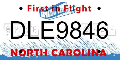 DLE9846 North Carolina License Plate