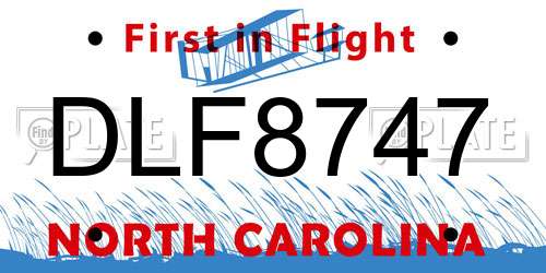 DLF8747 North Carolina License Plate