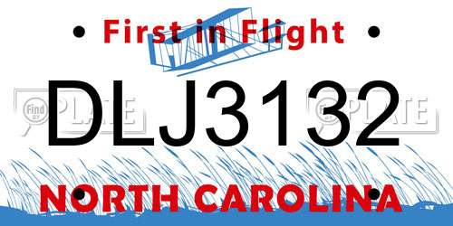 DLJ3132 North Carolina License Plate
