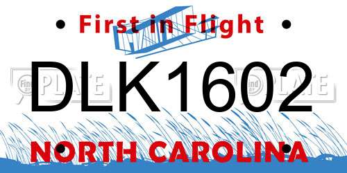DLK1602 North Carolina License Plate
