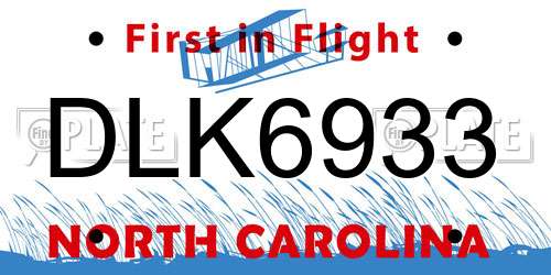 DLK6933 North Carolina License Plate