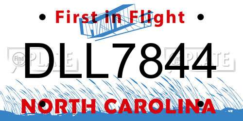 DLL7844 North Carolina License Plate