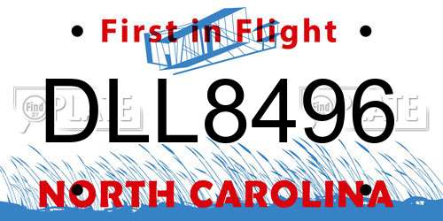 DLL8496 North Carolina License Plate