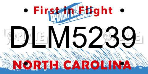 DLM5239 North Carolina License Plate