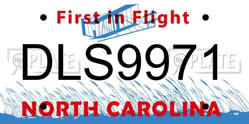 DLS9971 North Carolina License Plate