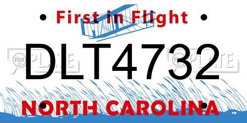 DLT4732 North Carolina License Plate