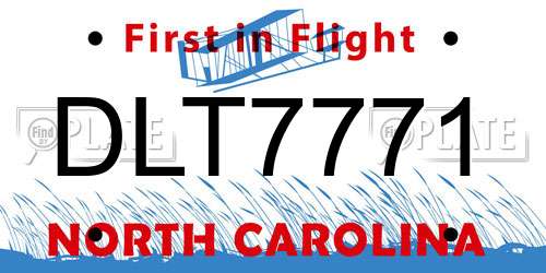 DLT7771 North Carolina License Plate