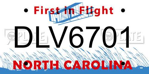 DLV6701 North Carolina License Plate