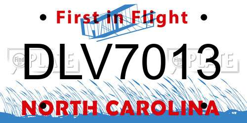 DLV7013 North Carolina License Plate
