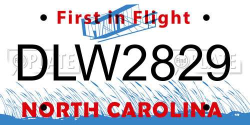 DLW2829 North Carolina License Plate
