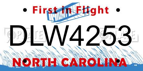 DLW4253 North Carolina License Plate