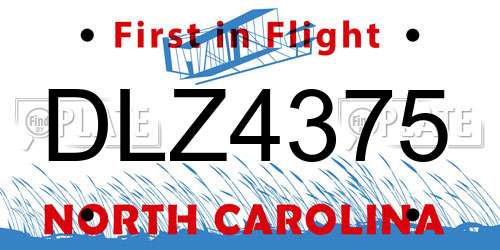 DLZ4375 North Carolina License Plate