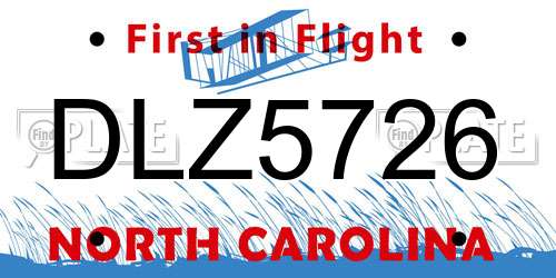 DLZ5726 North Carolina License Plate