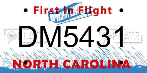 DM5431 North Carolina License Plate