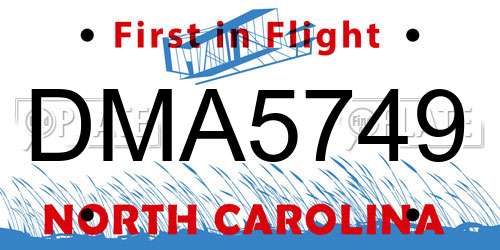 DMA5749 North Carolina License Plate