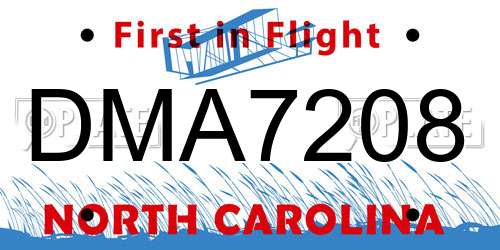 DMA7208 North Carolina License Plate