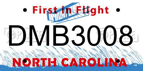 DMB3008 North Carolina License Plate