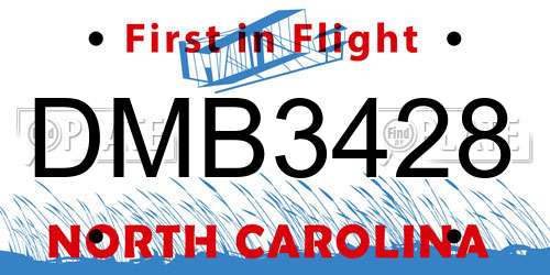 DMB3428 North Carolina License Plate