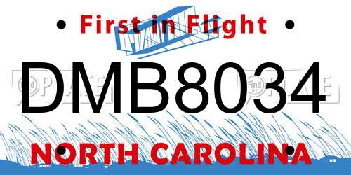 DMB8034 North Carolina License Plate