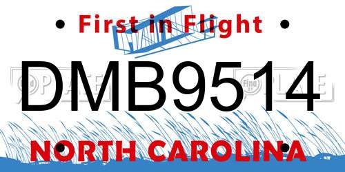 DMB9514 North Carolina License Plate