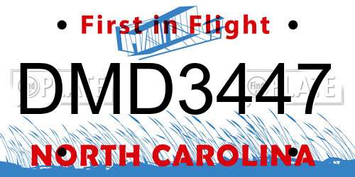 DMD3447 North Carolina License Plate