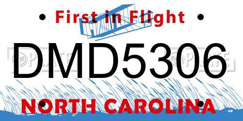 DMD5306 North Carolina License Plate