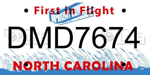 DMD7674 North Carolina License Plate