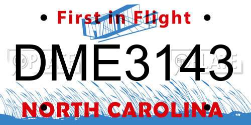 DME3143 North Carolina License Plate