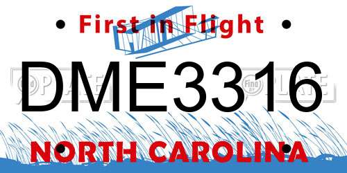 DME3316 North Carolina License Plate