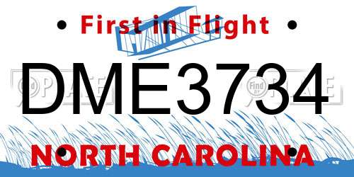 DME3734 North Carolina License Plate