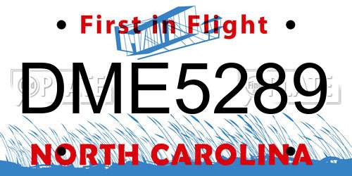 DME5289 North Carolina License Plate