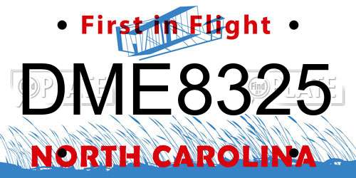 DME8325 North Carolina License Plate
