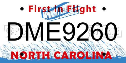 DME9260 North Carolina License Plate