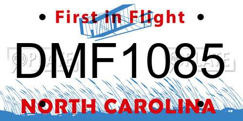 DMF1085 North Carolina License Plate