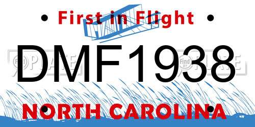 DMF1938 North Carolina License Plate