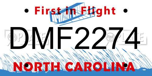 DMF2274 North Carolina License Plate