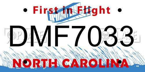 DMF7033 North Carolina License Plate