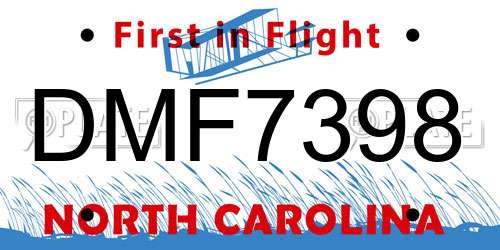 DMF7398 North Carolina License Plate