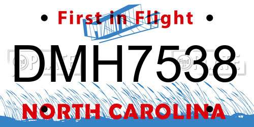 DMH7538 North Carolina License Plate